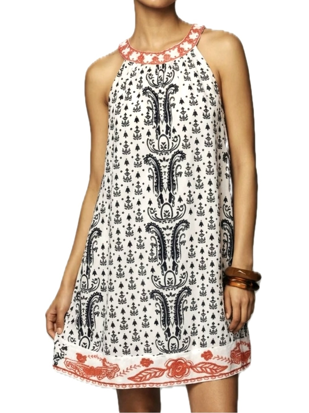 THML Embroidered Halter Sundress Size Small Floral Paisley A-Line Tent Dress